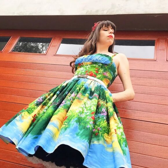 Bernie Dexter Paris dress in Serenity print rare unicorn 3x - Picture 2 of 9